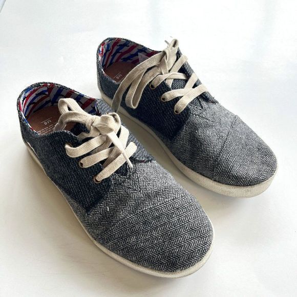 Toms‎ Mens Paseo Movember Mustache Grey Herringbone Shoes Mens Size 6 - Picture 1 of 5